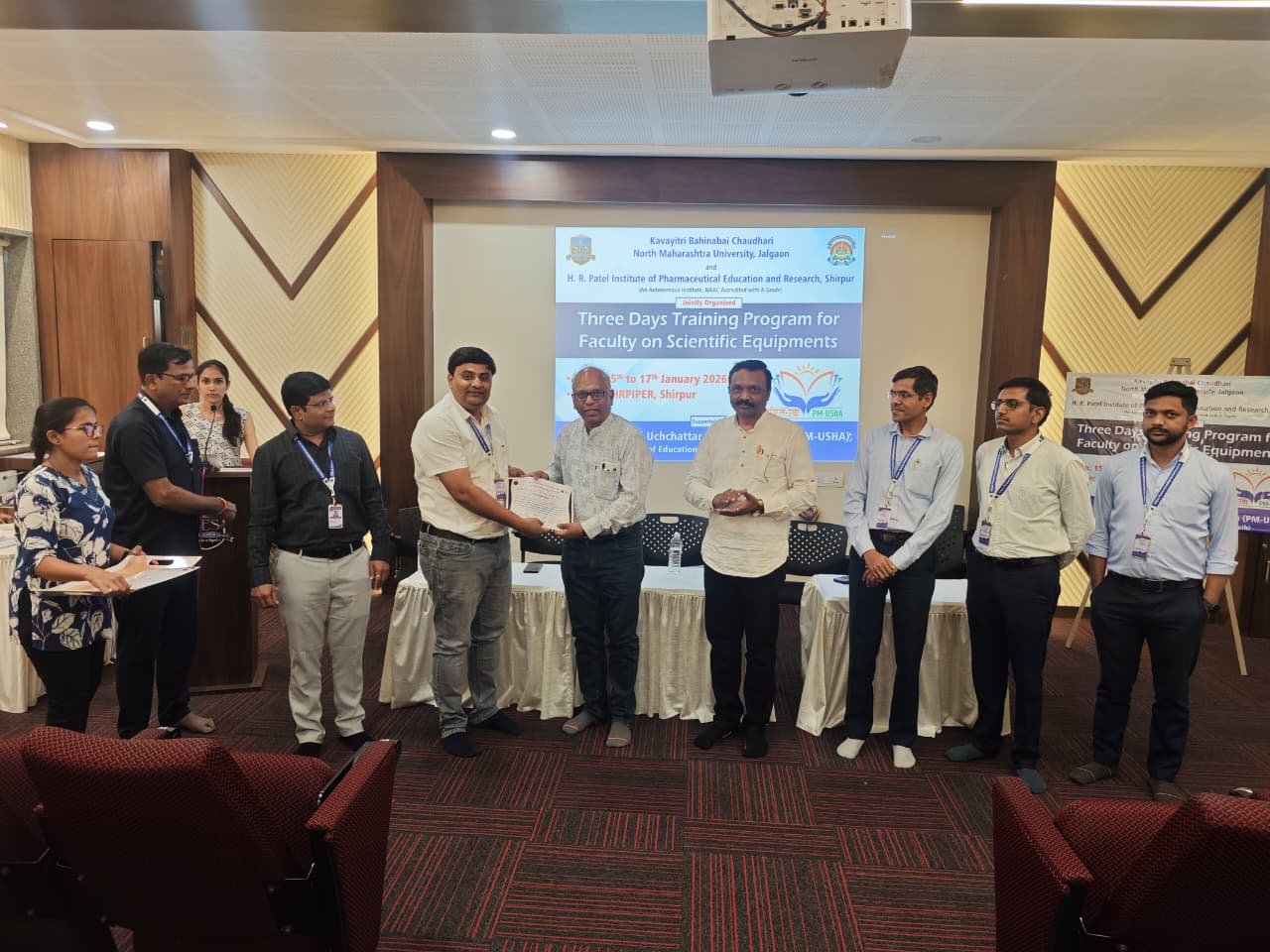 The program was held from 15th to 17th January 2026 at HRPIPER, Shirpur, focusing on capacity building and hands-on exposure to advanced scientific equipment.